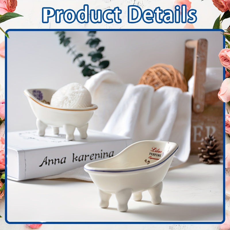 1pc Bañera de cerámica vintage con forma de garra, Jabonera decorativa rectangular en miniatura, Accesorio de baño de zapatilla