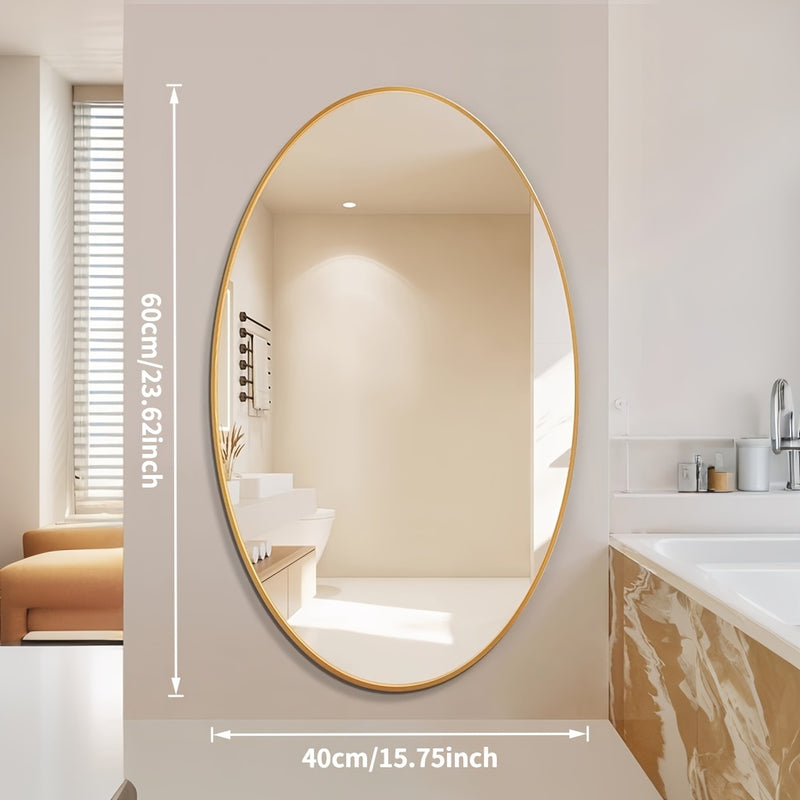 Espejo de tocador ovalado dorado/negro con marco de metal - Montaje en pared, espejo de aluminio pulido para vestir, dormitorio o decoración de sala de estar - Colgando horizontal o verticalmente, decoración de pared con espejo