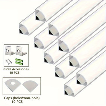 Canaleta de aluminio en forma de V para tiras LED, 10 piezas, difusor de luz, duradero, eficiente energéticamente, incluye cubierta protectora de PC y clips de montaje, para decoración del hogar e instalación de luces lineales