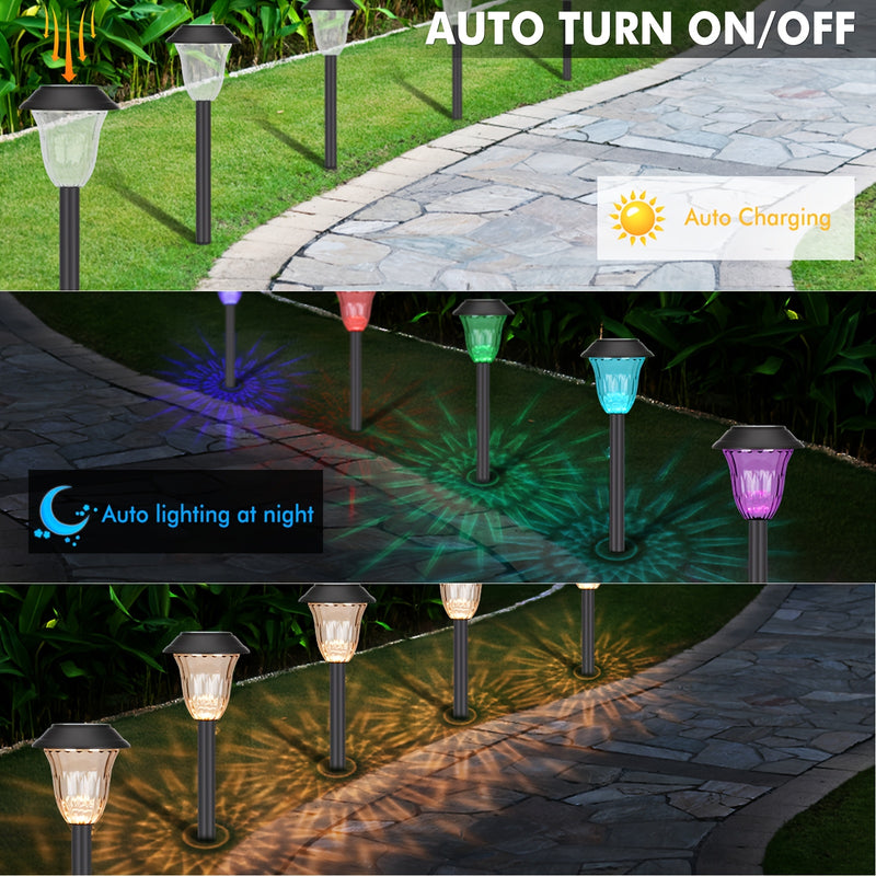 12 luces solares LED para exteriores, iluminación automática para jardín, patio y aceras, se encienden al anochecer y se apagan al amanecer