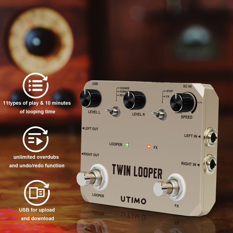 Pedal de Efectos para Guitarra Eléctrica Twin Looper con 11 Estilos y Grabación de hasta 10 Minutos