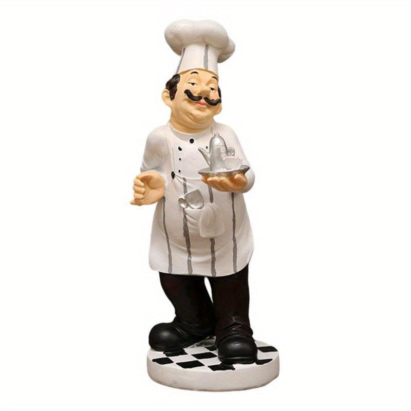 Figura de Chef en Resina - Decoración para Cocina con Forma de Tetera y Base Cuadriculada, 12x12x32 cm, Sin Necesidad de Electricidad para Uso Interior/Exterior en Hogar, Café, Restaurante, Bar, Decoración de Cocina de Chef