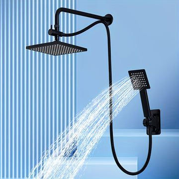 [Ducha de Lluvia Cuadrada de Alta] Set de Ducha de Lluvia Cuadrada de Alta Gama - 1 Set de Ducha de Mano y Cabezal de Ducha Fijo con Manguera Extra Larga, Soporte de Ducha, Divertidor de 3 Vías - Accesorios de Ducha de Lujo para Baño