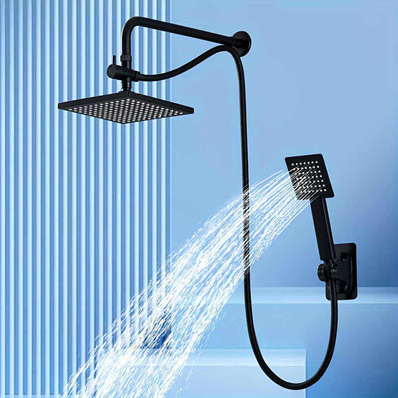[Ducha de Lluvia Cuadrada de Alta] Set de Ducha de Lluvia Cuadrada de Alta Gama - 1 Set de Ducha de Mano y Cabezal de Ducha Fijo con Manguera Extra Larga, Soporte de Ducha, Divertidor de 3 Vías - Accesorios de Ducha de Lujo para Baño