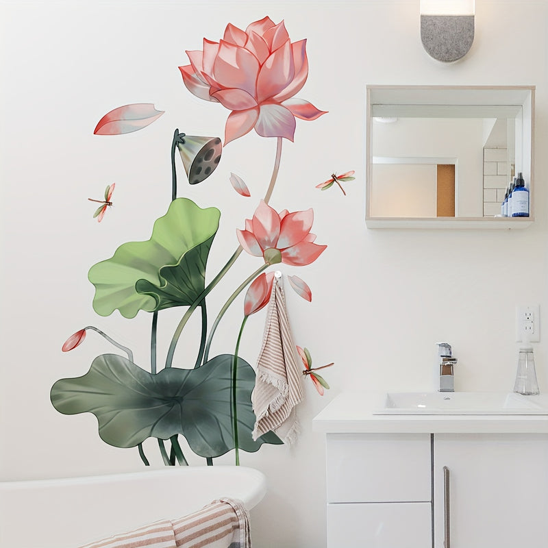 Conjunto de 2 piezas de Pegatinas Decorativas para Bañera y Inodoro de 30*60cm*2pcs con Diseño Simple de Loto y Libélula para Baño, Lavabo y Decoración de Pared del Hogar
