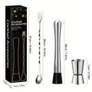 3 piezas de acero inoxidable, juego de mezcladores de cócteles, accesorios de bar con muddler de hielo, cuchara para revolver, taza de medición recta y abridor de botellas, kit de herramientas de bar duraderas para uso doméstico y profesional