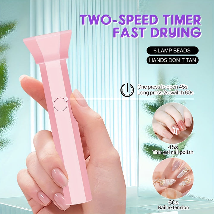 Lámpara de curado de esmalte de uñas portátil de mano con 6 LED, mini secador de uñas sin formaldehído, carga USB, batería de litio recargable, capacidad de batería de 200mAh