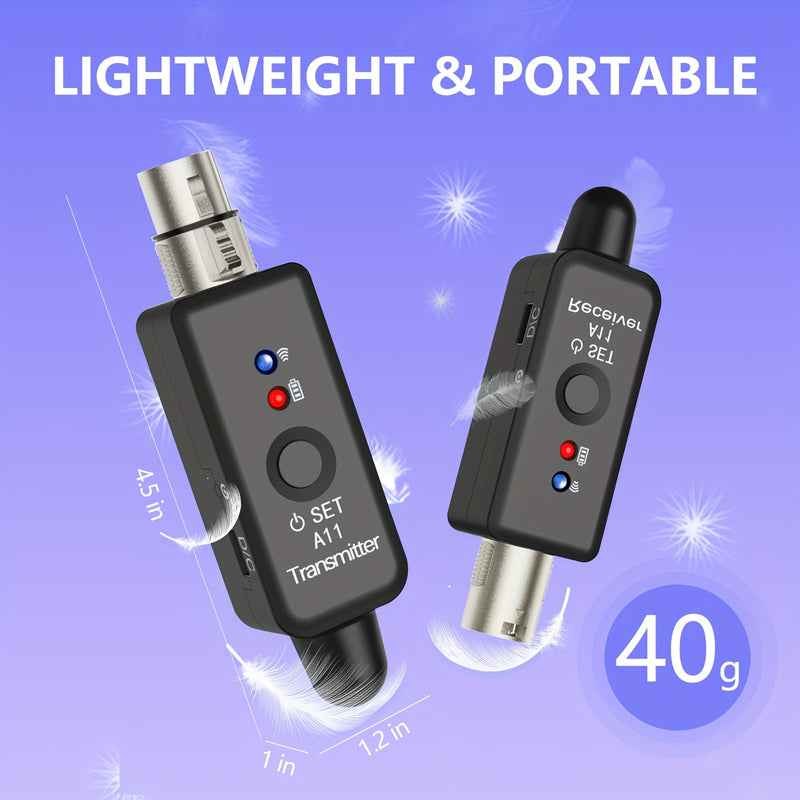 [Micrófono Inalámbrico de Alta Calidad] Sistema de Micrófono Inalámbrico de 2.4Ghz - Transmisión de Sonido de Alta Calidad Compacto Recargable por USB con Adaptador XLR y Puerto de Carga Tipo-C - Ideal para Mezcla de Audio y Micrófonos Dinámicos y de Con