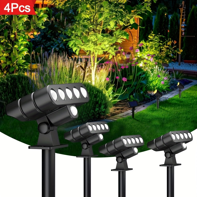 4 luces solares para árboles, luces de sendero con sensor de movimiento LED, 3 modos de iluminación exterior para jardines, patios, balcones, césped y luces de acera - Opción cálida/blanca