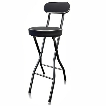 1pc Silla de bar plegable contemporánea, tapizada en cuero con relleno, estructura metálica, respaldo sólido, relleno de esponja, fácil de limpiar, diseño plegable para pisos duros, no requiere electricidad ni batería