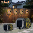 2 luces solares para paredes - Diseño floral metálico IP65 con función automática de crepúsculo a amanecer, batería, montaje semienterrado para exteriores de la casa, puerta principal y iluminación de senderos de jardín, luces solares para exteriores, il
