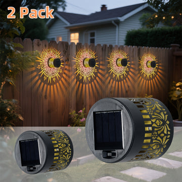 2 luces solares para paredes - Diseño floral metálico IP65 con función automática de crepúsculo a amanecer, batería, montaje semienterrado para exteriores de la casa, puerta principal y iluminación de senderos de jardín, luces solares para exteriores, il