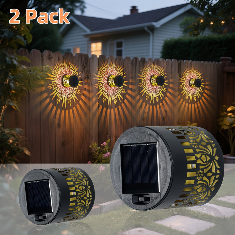 2 luces solares para paredes - Diseño floral metálico IP65 con función automática de crepúsculo a amanecer, batería, montaje semienterrado para exteriores de la casa, puerta principal y iluminación de senderos de jardín, luces solares para exteriores, il