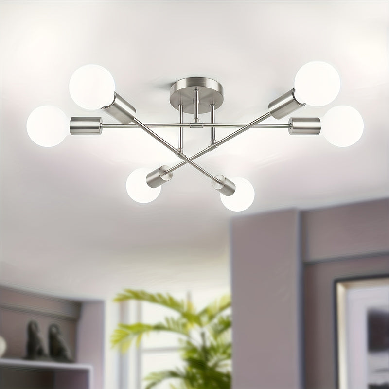 Araña estilo Sputnik moderna con pantallas metálicas desmontables, luz de techo semiempotrada para sala, dormitorio, cocina, comedor y espacios comerciales, incluye hardware de instalación (foco no incluido), grado comercial, acabado metálico, conexión c