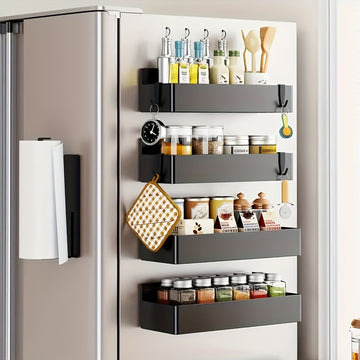 Pack de 2 Cestas Magnéticas Grandes para Almacenamiento en Plástico para Refrigerador, Microondas y Lavadora - Organizador Multifuncional de Cocina, Soporte Magnético para Especias sin Necesidad de Taladro ni Pegamento, Estante Extraíble
