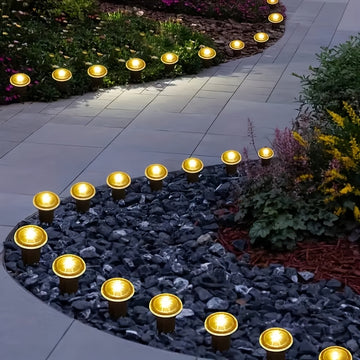 30 luces solares para exteriores, iluminación cálida amarilla, luces de plástico para césped, jardín y decoración de villas, ambiente navideño, luces solares para exteriores