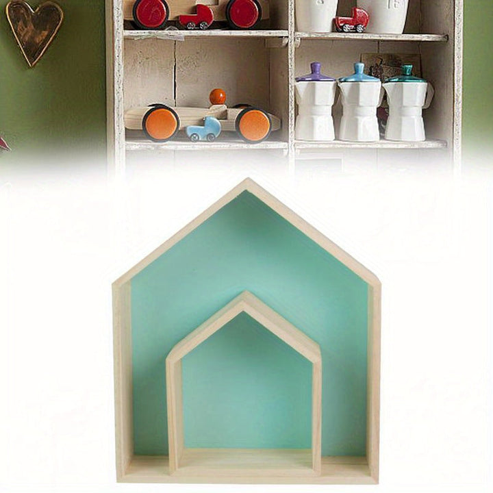 2 Piezas de Estantes de Pared con Forma de Casa para Decoración del Hogar en Verde para Sala de Juegos