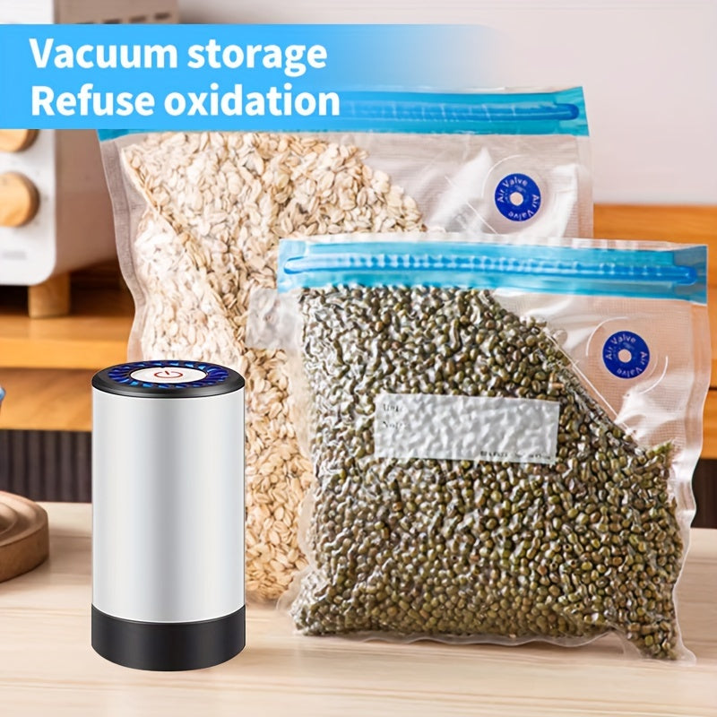 Conjunto de Sellador al Vacío Eléctrico Conveniente ABUDODO, Bomba de Vacío Manual Compresada por Aire, Carga USB, Utilizado para el Sellado y Almacenamiento de Alimentos, Diseño Cilíndrico Compacto, Adecuado para la Cocina del Hogar - Máquina Selladora
