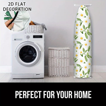 Funda de tabla de planchar 2D de diseño plano - Tamaño completo, relleno resistente al quemado, borde elástico, resistente, lavable en máquina - 1 pieza, blanco con patrón floral amarillo y verde, ideal para decoración de la habitación de lavado en casa,