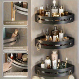 Conjunto de estanterías de esquina de 3 capas para montaje en pared, organizador de baño sin taladro para cosméticos y productos de ducha, almacenamiento de ahorro de espacio para accesorios de hogar y cocina, acabado pintado, no requiere electricidad