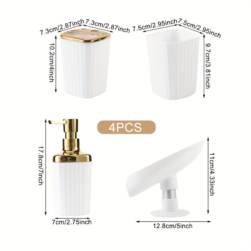 4 Piezas, Soporte Para Cepillo De Dientes, Vaso Para Enjuague Bucal Y Jabonera, Ideal Para Organizar Los Artículos Esenciales De Su Baño Accesorios De Baño, Kit De Baño Con Estilo Y Funcional Con Dispensador De Loción