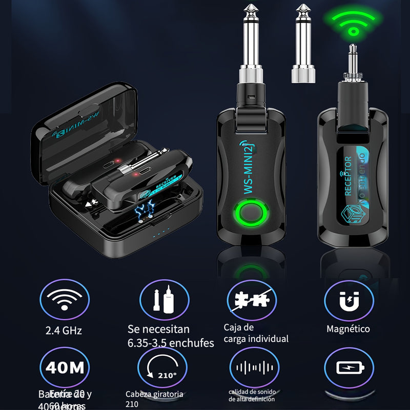 Sistema inalámbrico para guitarra LEFIKO 2.4G con estuche de carga USB - Batería de 20 horas de duración, pantalla LED de energía, ahorro de energía automático, diseño compacto para guitarra eléctrica, bajo y otros instrumentos electrónicos, conectores d