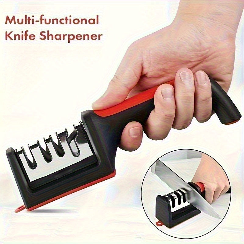 1 ud., afilador profesional de cuatro niveles, afilador manual rápido 4-en-1 con funciones de molienda gruesa, fina y pulido, adecuado para cuchillos de cocina y accesorios de cocinas de autocaravanas