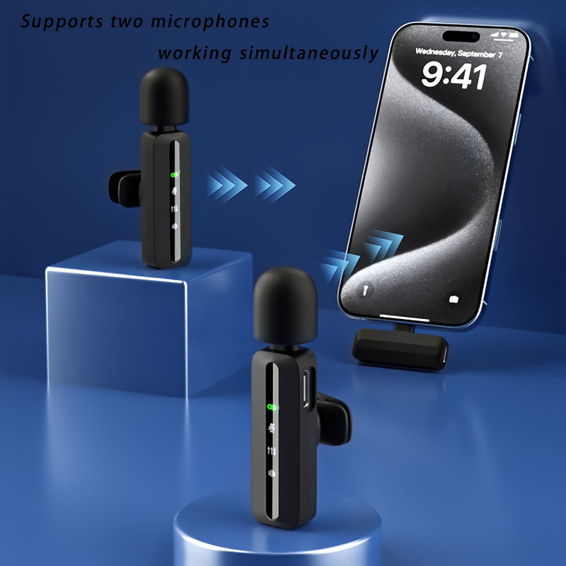 Micrófono inalámbrico de clip 2 en 1 con reducción inteligente de ruido, batería de 60H y carga USB-C de 3.5H, listo para usar en podcasts, transmisiones en vivo, reuniones, vlogging, equipo para videoblogs | Micrófono de clip compacto | Micrófono inalám