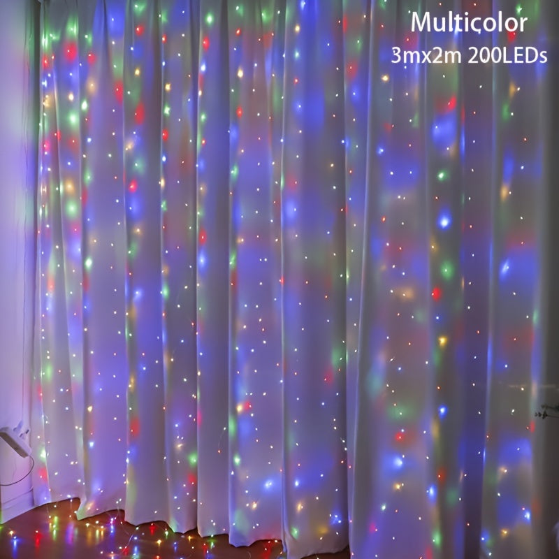 Cortina de luces LED encantadoras, con alimentación USB, incluye control remoto para 100/200/300 luces, ideal para Navidad, fiestas, bodas y decoración estacional