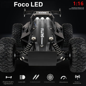 Buggy de RC Todo Terreno a Escala 1:16, Control Remoto de 2,4GHz, Batería de Litio Recargable de 500mAh, 20KM/H, con Luces LED, Carga USB, Anti-Colisión, para Edades de 14+