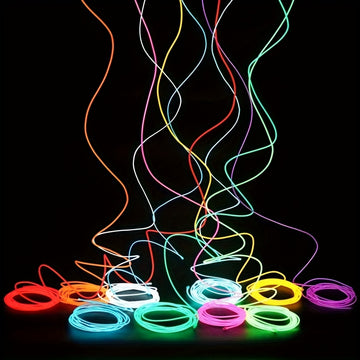 Conjunto de combinación de 6 piezas de alambre luminoso EL de 2 metros de largo, alambre de luz fría EL, cadena de luces decorativas DIY para ambiente, accesorios de baile fluorescentes, alambre fluorescente LED