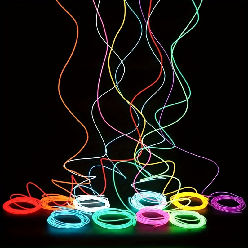Conjunto de combinación de 6 piezas de alambre luminoso EL de 2 metros de largo, alambre de luz fría EL, cadena de luces decorativas DIY para ambiente, accesorios de baile fluorescentes, alambre fluorescente LED