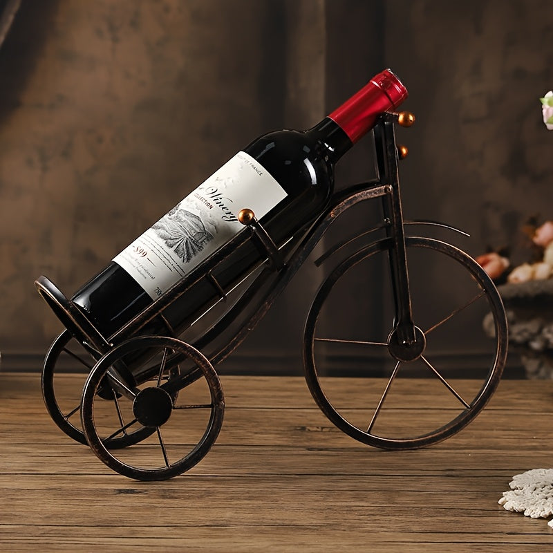 1 pieza de soporte de vino de hierro vintage - Diseño creativo de bicicleta y cañón, acabado pulido, estructura metálica sólida para almacenamiento de vino seguro, elegante exhibición de mesa para hogar o restaurante, decoración de vino
