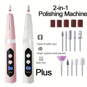 Perforadora de Uñas Inalámbrica con Luz en Forma de U, Herramienta 2-en-1 para Manicura y Pedicura en Casa, Lima Eléctrica con Puntas Profesionales e Incluye 12 Accesorios