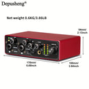 Interfaz de audio profesional DEPUSHENG de 2 canales - Grabación de 24 bits/196 kHz, interfaz XLR, alimentación fantasma, USB-C, aleación de aluminio, ideal para streaming de PC/Win/Mac y grabación de música, tarjeta de streaming de música | Tarjeta de s