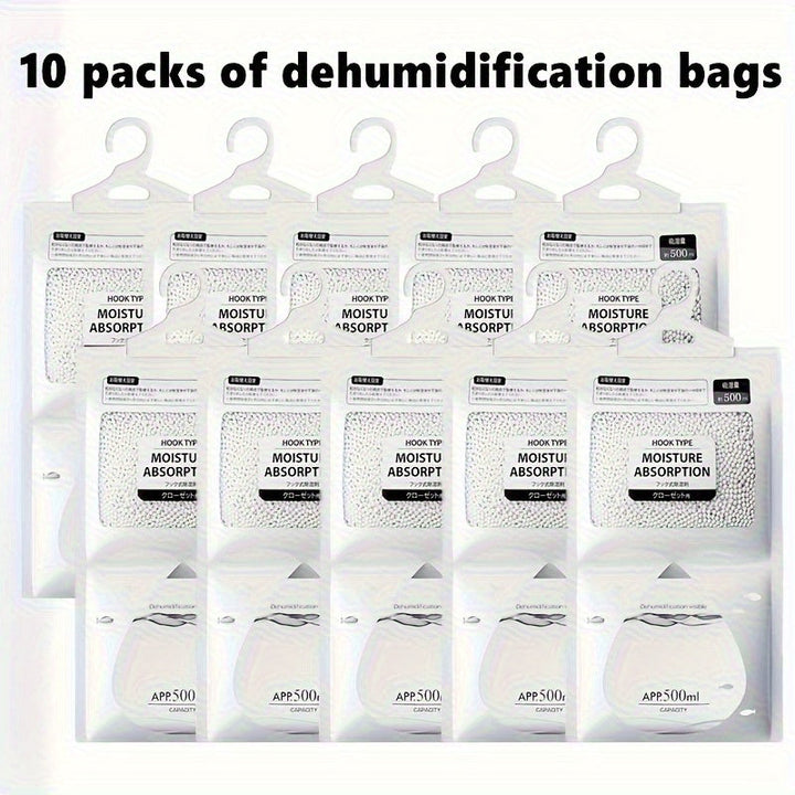 10 bolsas colgantes absorbentes de humedad, deshumidificadores, 16.91 oz de desecante, para armarios y clósets - Bolsas reutilizables para deshumidificar dormitorios, artículos de uso diario