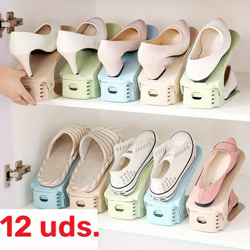 12 piezas de organizadores de zapatos de plástico ajustables, práctico organizador multiusos para entrada, sala, dormitorio, baño, hogar y residencia estudiantil - Blanco