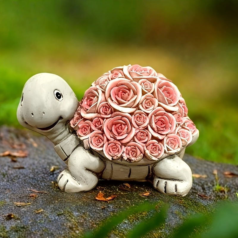 1 estatua de tortuga con energía solar y concha de rosa que brilla - Decoración de jardín al aire libre IP44, control de botón de energía solar, batería, ideal para fiestas de cumpleaños y regalos de San Valentín, decoración de tortuga