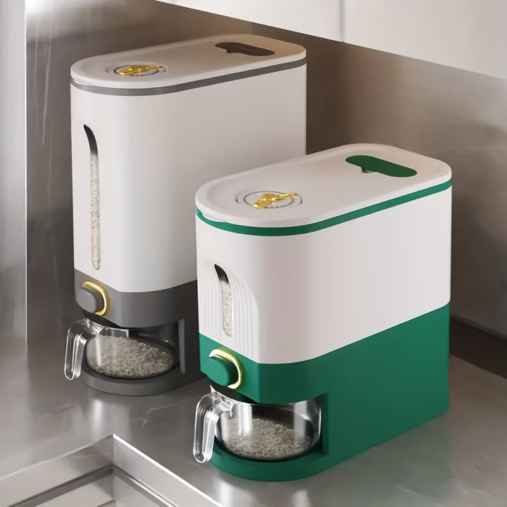 Dispensador Automático de Arroz, Contenedor de Almacenamiento de Alimentos Rectangular de Plástico con Cierre de Tapa Abatible, Reutilizable, a Prueba de Insectos y Humedad, Organizador de Cocina Multiusos para Granos y Artículos Diversos
