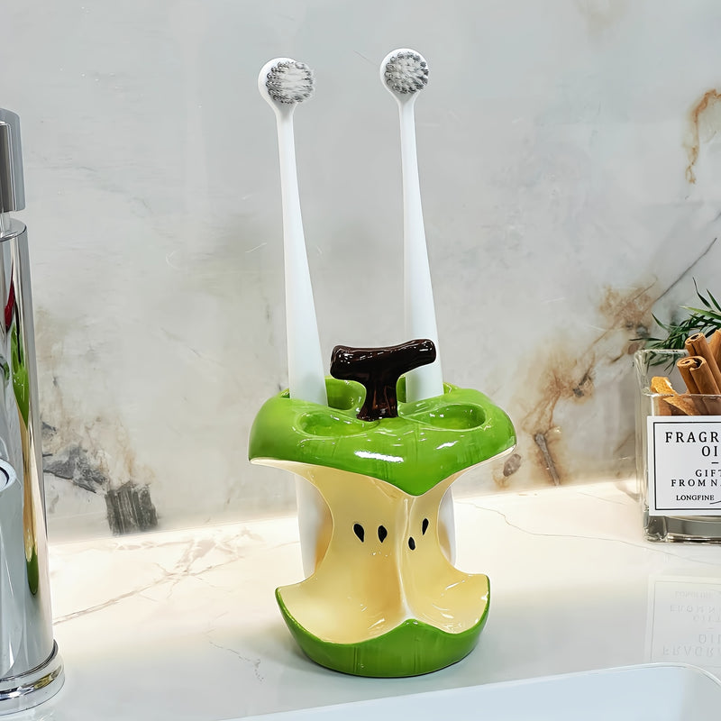 Diseño Original Estilo Manzana Núcleo de Cerámica Soporte de Cepillo de Dientes, Adecuado para Almacenamiento de Cepillo de Dientes Eléctrico, Un Gran Accesorio de Baño de Ducha para el Hogar, Una Buena Opción de Regalo para las Vacaciones