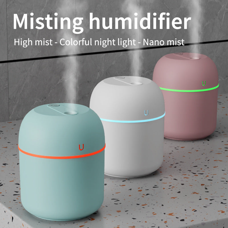 Humedificador portátil USB - Fabricante de niebla de escritorio ultra-quieto con aromaterapia inteligente, luz nocturna LED y pulverización nano para uso en casa, coche y oficina, ventilación de coche | Diseño elegante | Construcción de plástico, difusor