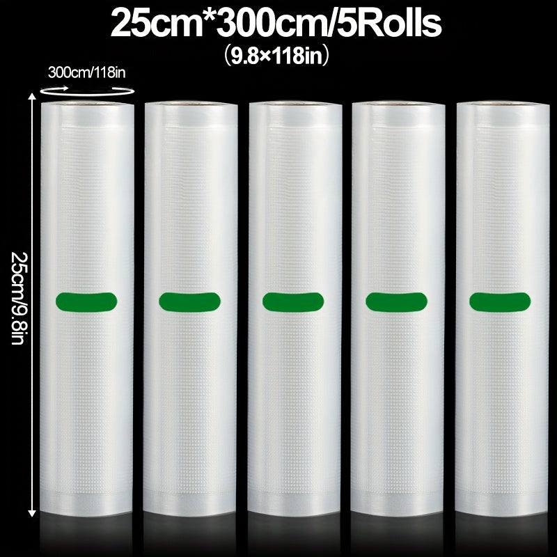 Paquete de 5 Rollos para Sellado al Vacío, Longitud de 3 Metros, Varios Anchos, Adecuados para Almacenamiento de Alimentos y Cocina Lenta a Baja Temperatura - Diseño Resistente al Desgarro Garantiza Máxima Frescura y Mayor Duración - Seguro para Contacto
