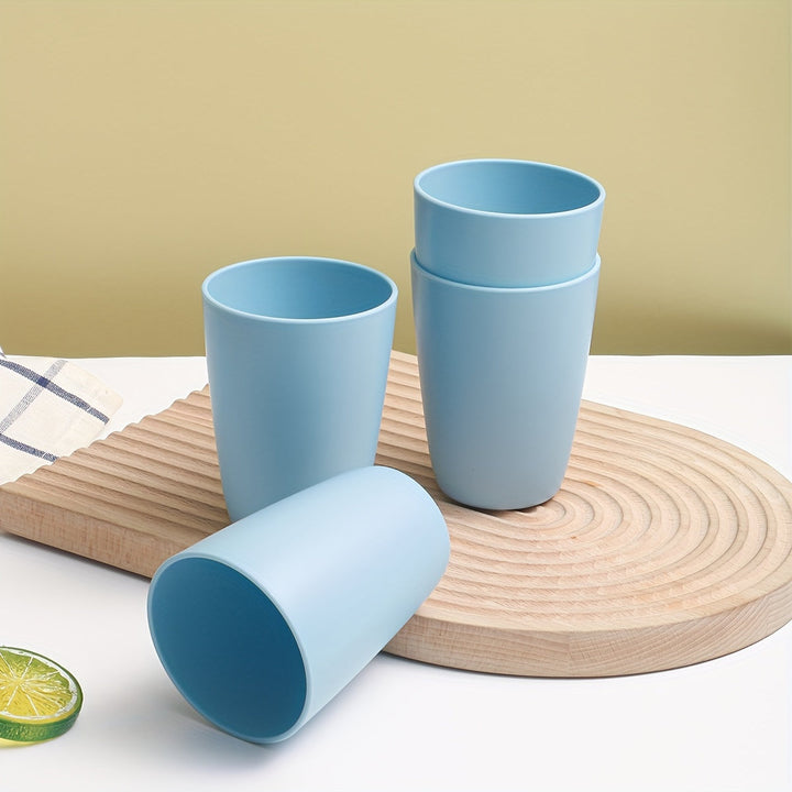 4 tazas de plástico irrompibles - Reutilizables, aptas para lavavajillas, en blanco, rosa claro y azul - Ideales para café, té, agua, leche, jugo - Perfectas para fiestas en casa, días festivos y uso diario