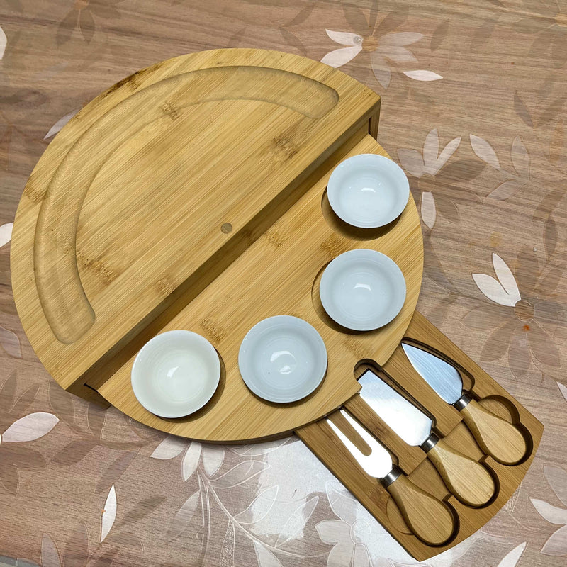 Tablero de queso de bambú plegable con almacenamiento integrado y utensilios para Ramadán y reuniones
