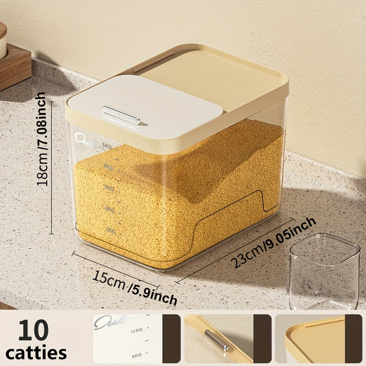 Dispensador de Arroz Premium Sellado - 5.0kg/10.0kg/15.0kg, Hermético y Antihumedad, Recipiente para Alimentos de Plástico de Alta Calidad, Caja de Almacenamiento para Granos y Cereales, Contenedor para Harina, Sin Necesidad de Electricidad