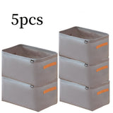 5 cajas de almacenamiento de tela khaki y gris con marco de acero grueso, capacidad para cajones de armario, organizador para ropa y pantalones, cestas de estantería