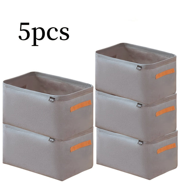 5 cajas de almacenamiento de tela khaki y gris con marco de acero grueso, capacidad para cajones de armario, organizador para ropa y pantalones, cestas de estantería