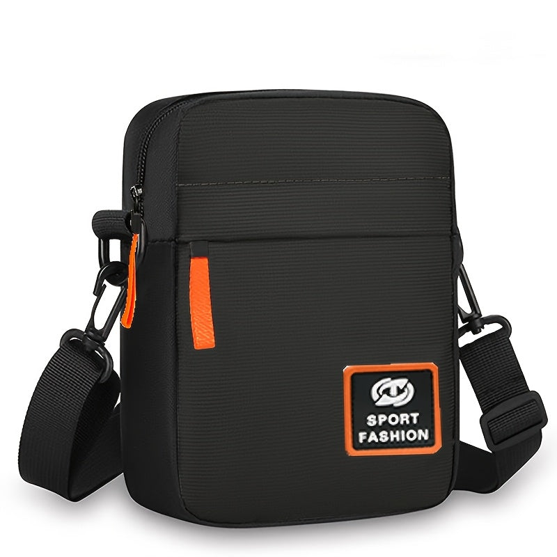 Bolso cuadrado neutro, textura sencilla, bolso de tela Oxford ligero, bolso de hombro único, bolso cruzado con cremallera multicapa para hombres [dirección aleatoria del tirón]