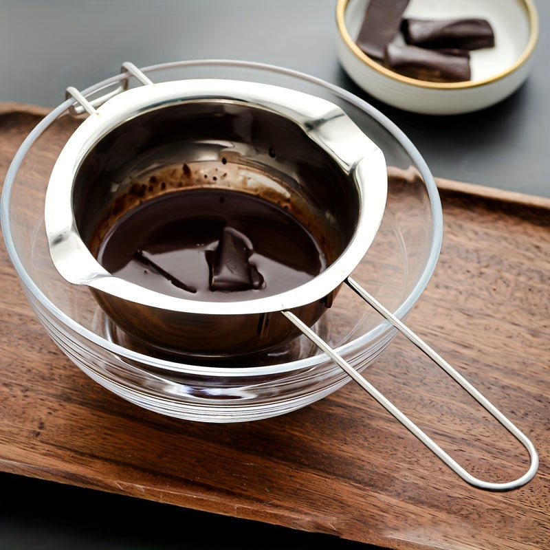 Olla de acero inoxidable para derretir chocolate, acabado metálico pulido, diseño novedoso, herramienta de cocina para chocolate americano, dulces y galletas - 26 cm x 14 cm x 6 cm