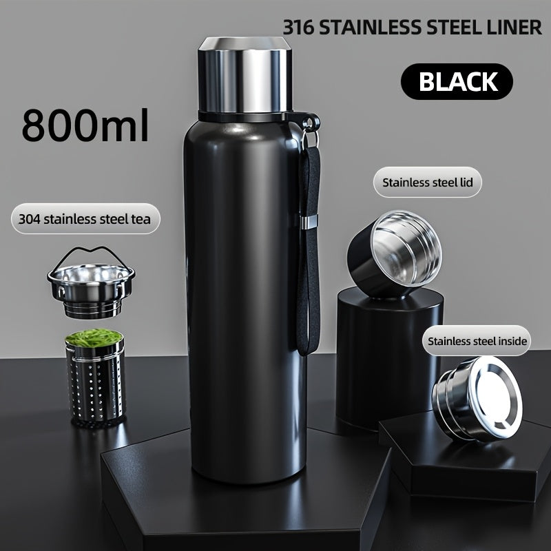 Vaso Aislante de Acero Inoxidable, Tetera Grande con Separación de Agua, Taza Portátil para Viaje en Coche con Asa, Botella de Agua Reutilizable y Multifuncional para Exteriores, Solo Lavado a Mano